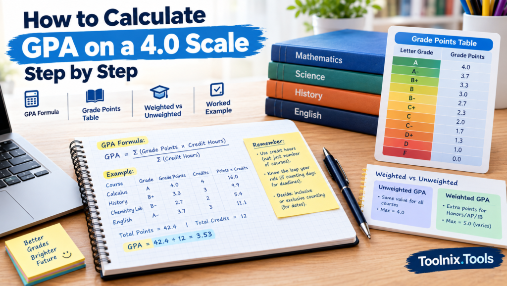How to calculate GPA formula and grade points chart on a 4.0 scale