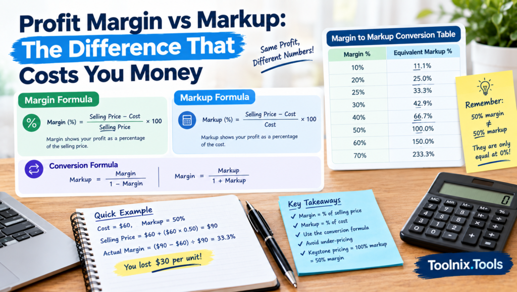 Profit margin vs markup formula comparison table and conversion chart
