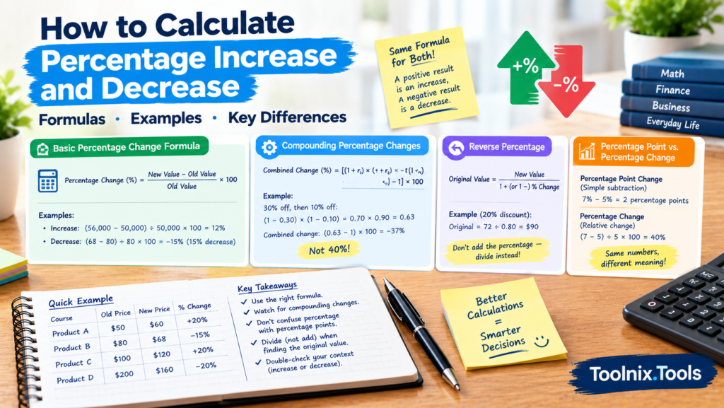 How to calculate percentage increase and decrease formula chart and example