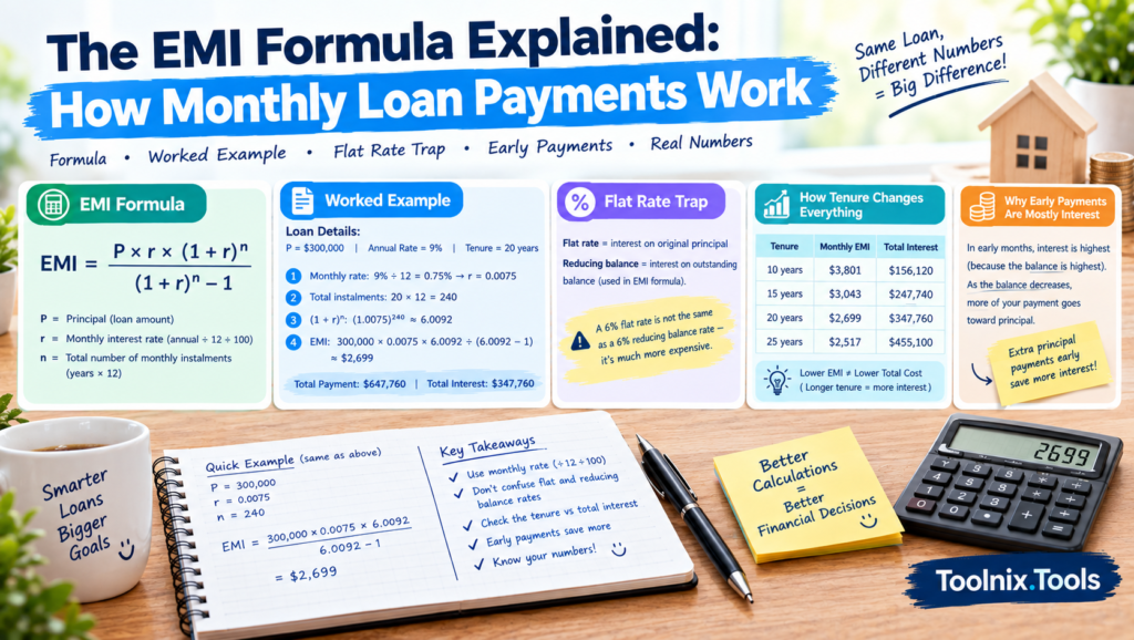 How to calculate EMI formula chart and worked calculation example